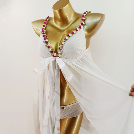 لباس خواب توری گلدار لورنزا مدل 24506